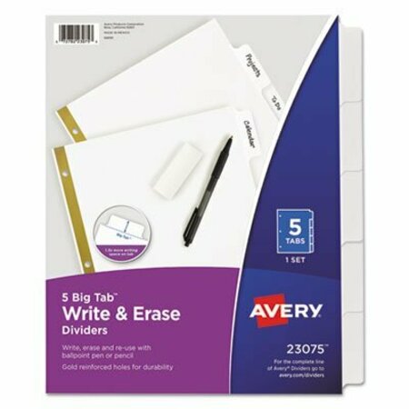 AVERY DENNISON Avery, WRITE & ERASE BIG TAB PAPER DIVIDERS, 5-TAB, WHITE, LETTER 23075